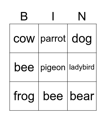 ANIMALS Bingo Card