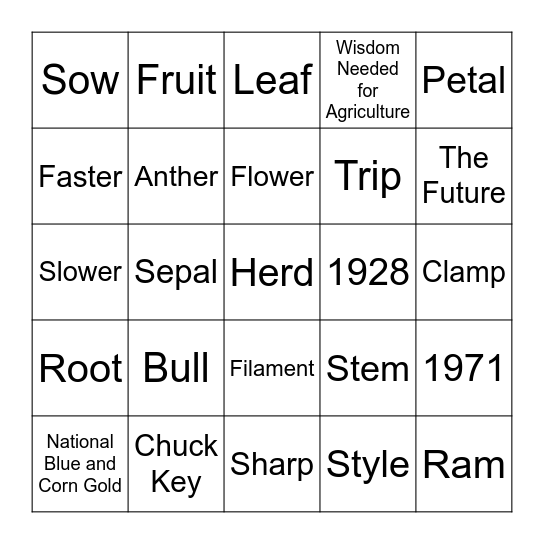 Agriculture Bingo Card