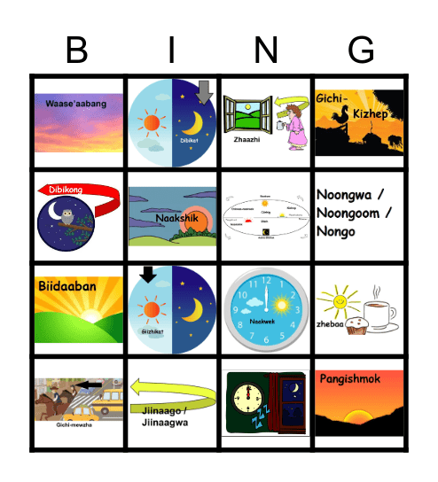 Times of Day Bingo Card