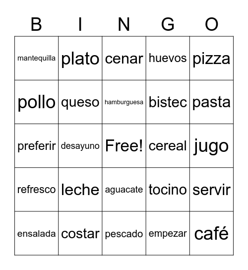 Comida Bingo Card