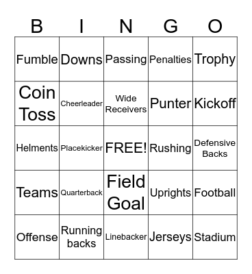 Camelback Football Bingo 2015 Bingo Card