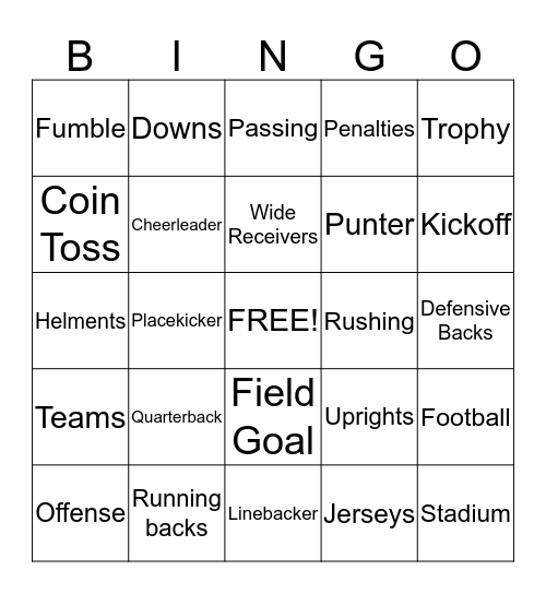 Camelback Football Bingo 2015 Bingo Card