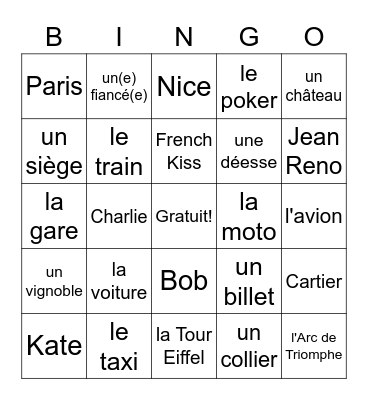 Film: French Kiss Bingo Card