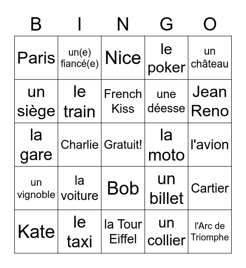 Film: French Kiss Bingo Card