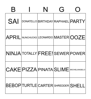 TEENAGE MUTANT NINJA TURTLES Bingo Card