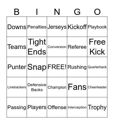 Camelback Football Bingo 2015 Bingo Card