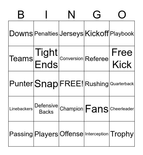Camelback Football Bingo 2015 Bingo Card