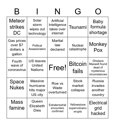 2022 Bingo Card