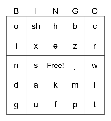 Kindergarten Sounds Bingo Card