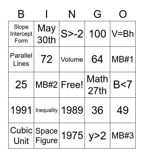 Math Bingo 5-20 Bingo Card
