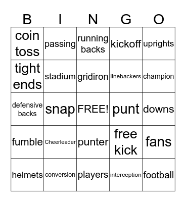 Camelback Football Bingo 2015 Bingo Card