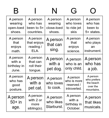 BINGO ... with a twist! Bingo Card