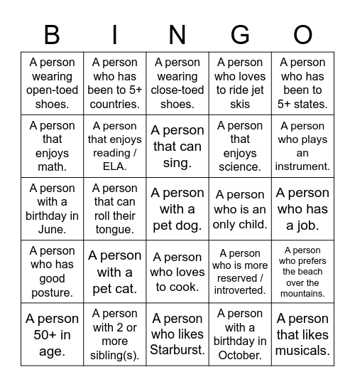 BINGO ... with a twist! Bingo Card