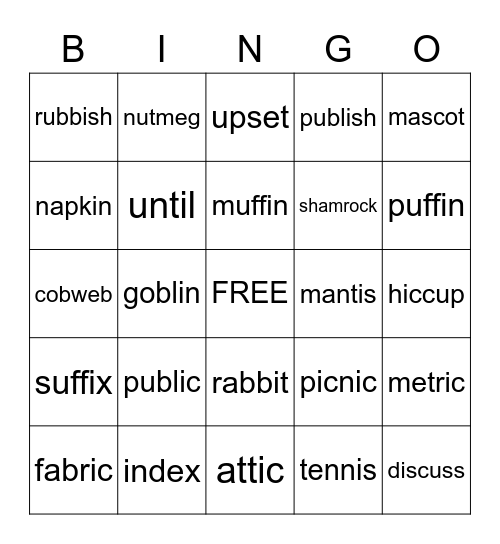 3.1 Cactus Words Bingo Card