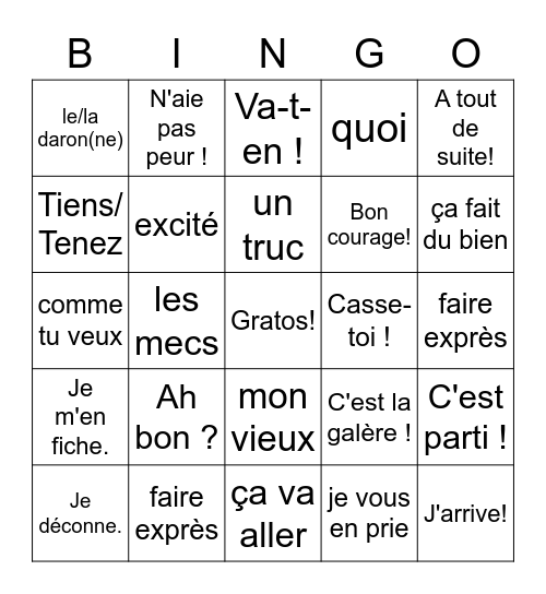 Cinéma : Les Intouchables Bingo Card