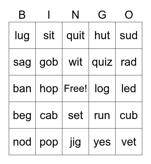 CVC Bingo! Bingo Card