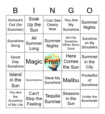 Sunshine and Summer Music Bingo Card