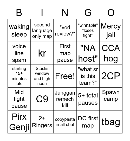 Scrim Bingo Card