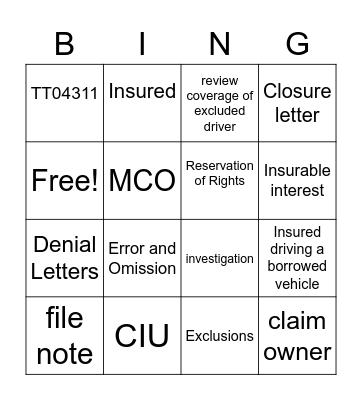 Untitled Bingo Card