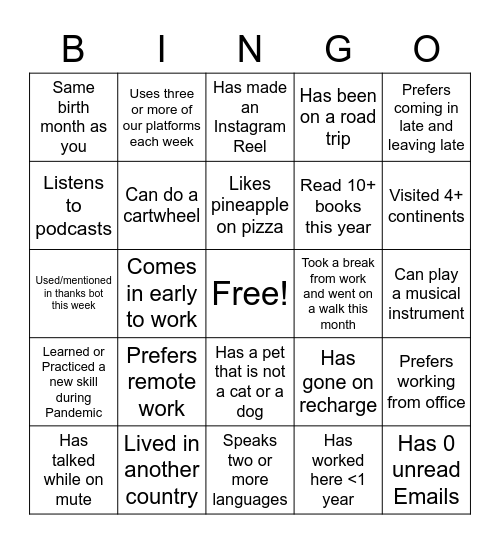 Offsite Bingo Card