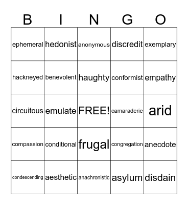 Test Prep Bingo Card