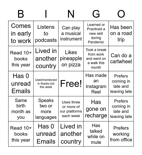 Offsite Bingo Card