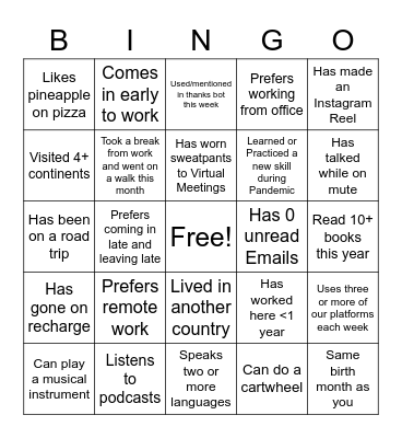 Offsite Bingo Card