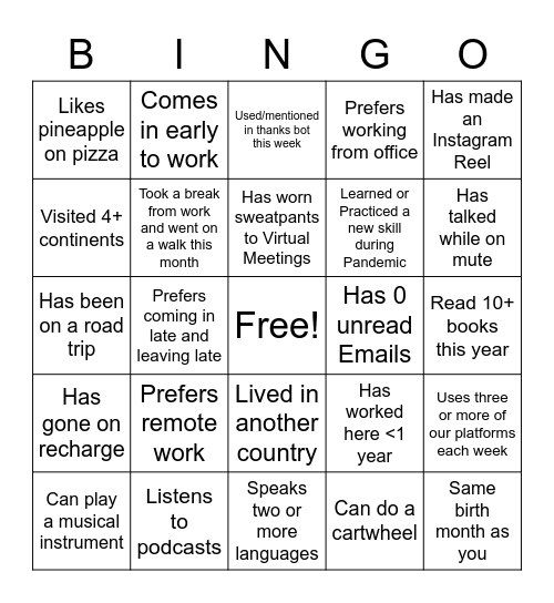 Offsite Bingo Card