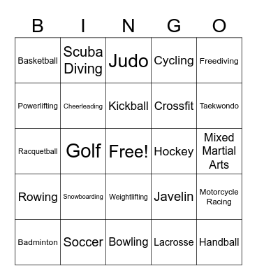Sports Bingo Card
