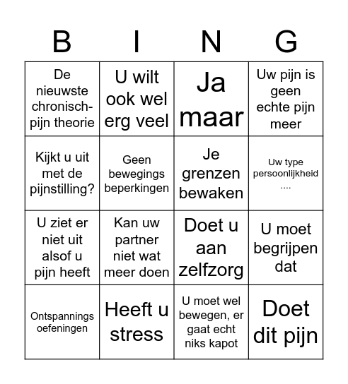 Pijnpatient bezoekt arts Bingo Card