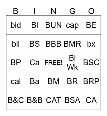 Medical Terminology  Bingo Card