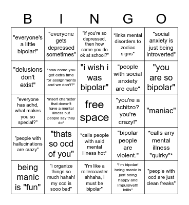 stigma Bingo Card