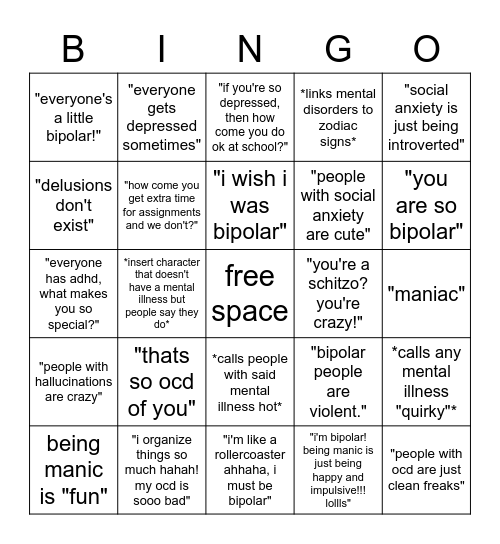 stigma Bingo Card