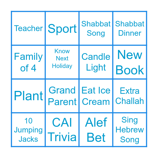 Shabbat Family Service - Get to know each other Bingo Card