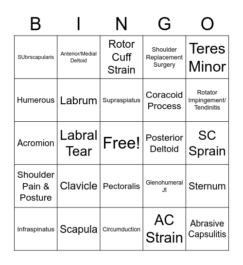 Shoulder Bingo Card