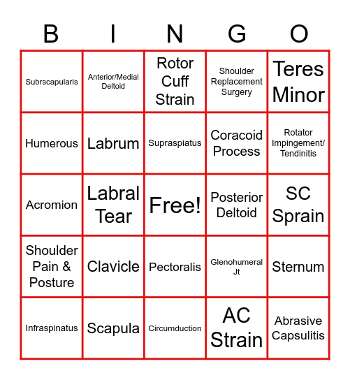 Shoulder Bingo Card