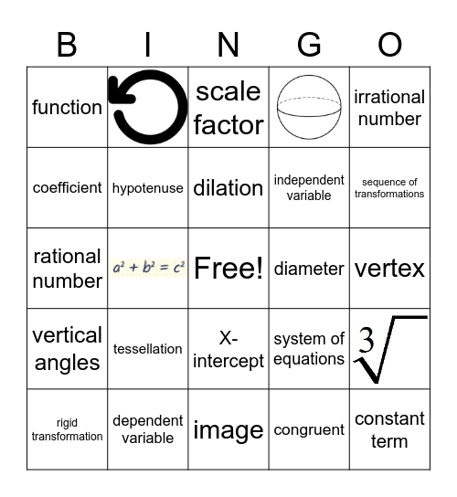 Math 8 Vocab Bingo Card