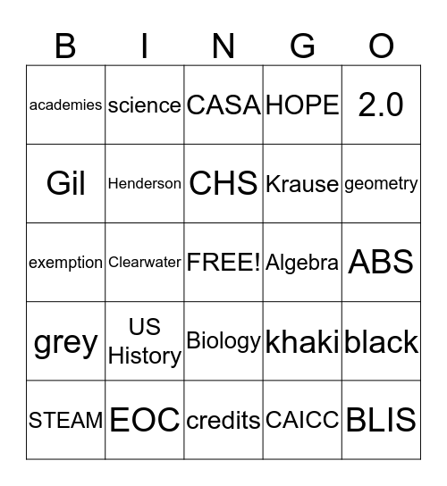 CHS Bingo Card