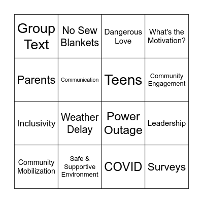 South Texas Teen Leadership & Development Bingo Card