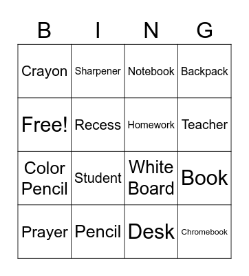 6th Grade Bingo Card