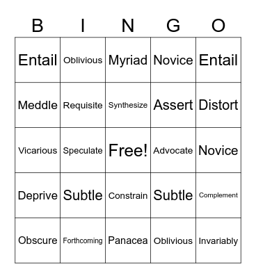 VOCABULARY BINGO Card