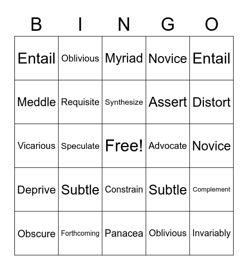 VOCABULARY BINGO Card