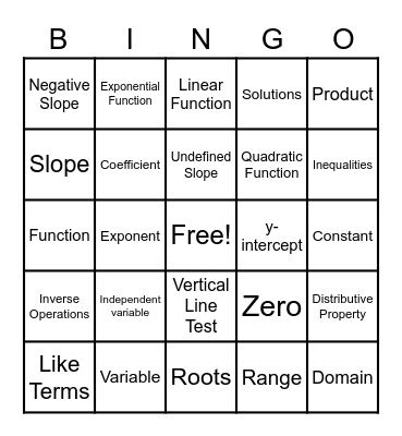 Algebra Vocab Final Bingo Card