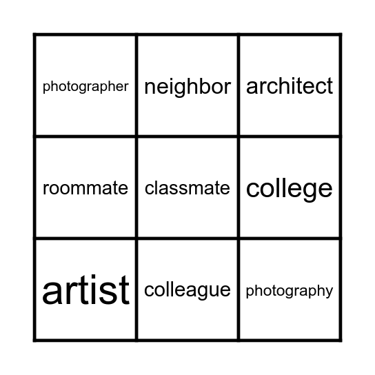 Vocabulary Bingo Card