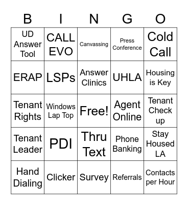 Stay Housed LA Bingo Card