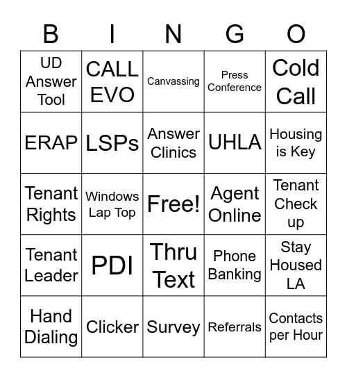 Stay Housed LA Bingo Card