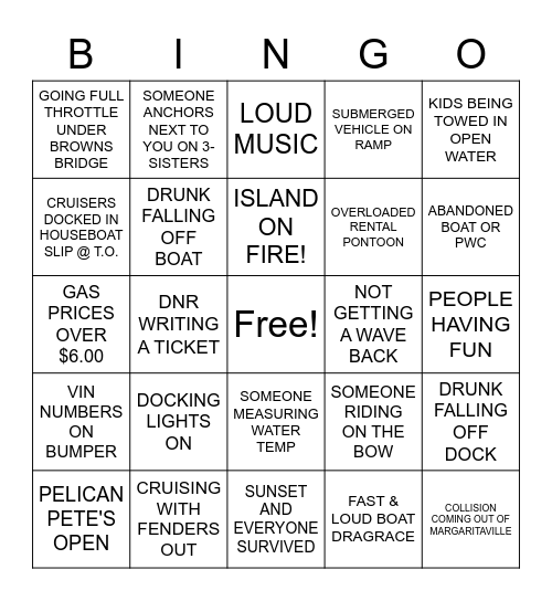 Lanier Memorial Day Boating BINGO Card