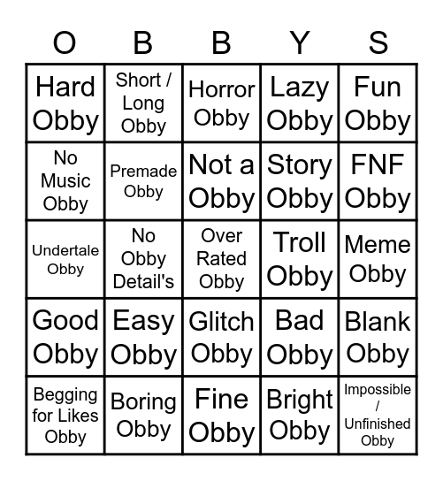 (Roblox) Obby Creator Bingo Card