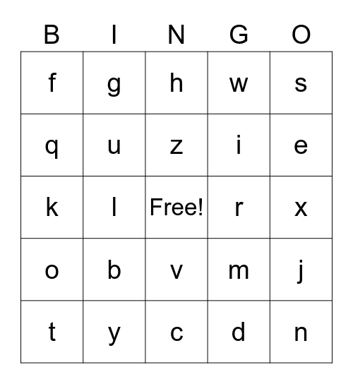 Letter/Sound Bingo Card