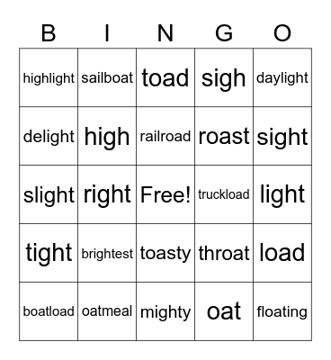 oa and igh words Bingo Card